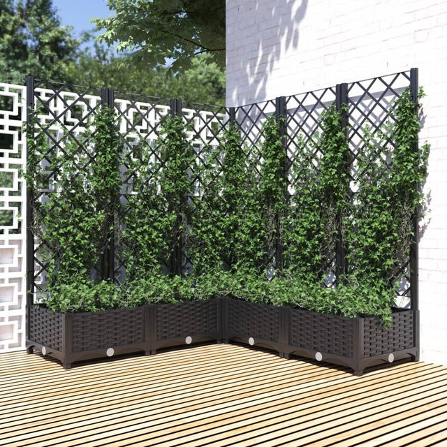vidaXL Pflanzkübel mit Spalier aus Polypropylen in Schwarz, B/T/H: 120 x 120 x 121,5 cm - Bild 3