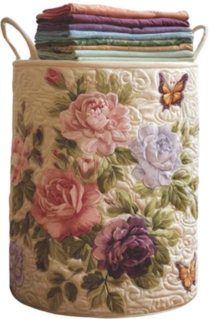 Hibaby3 Gesteppter Wäschekorb aus Stoff mit Tier- und Blumenmuster, Mehrfarbig, B: 35 cm, H: 45 cm - Bild 1