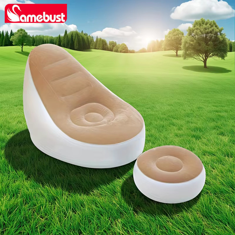 Camebust Aufblasbares Sofa mit beflockter Oberfläche und Fußhocker, Lazy Lounge aus hochwertigem PVC, Farbe: Braun, Breite: 120 cm - Bild 2