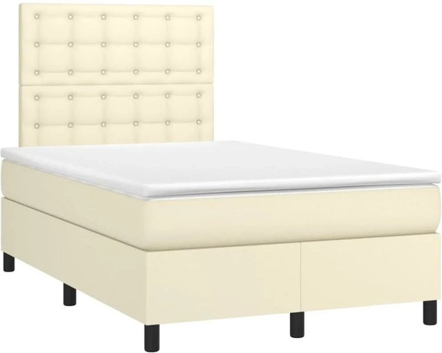 vidaXL Boxspringbett mit Matratze in Creme, Hybridbett mit LED-Unterbettbeleuchtung und USB-Anschluss, Kunstleder, B/T/H: 120 x 200 x 118 cm - Bild 1