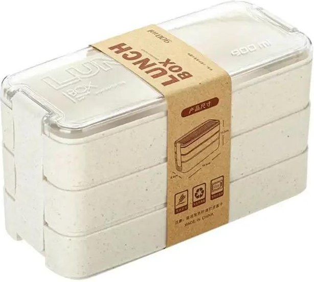 Tragbare Bento-Lunchbox aus Weizenstroh mit Fach und Tragegriff von Yiran Furniture, beige, 900 ml - Bild 1