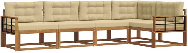 vidaXL Outdoor-Sofagarnitur in L-Form aus massivem Akazienholz mit Kissen, Beige und Natur - Bild 1