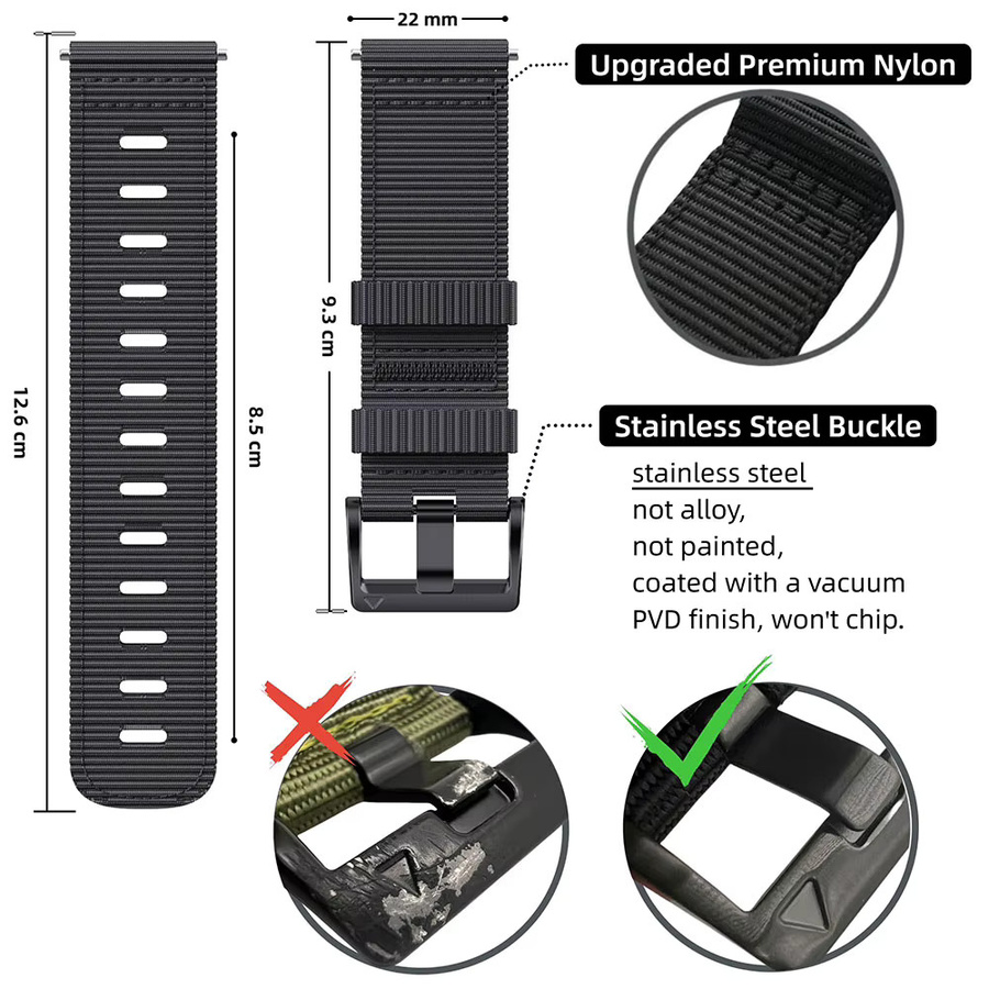 Garmin Uhrenarmband Nylon, 22 mm, Schwarz, Unisex - Bild 3