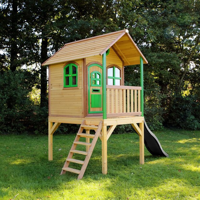 Axi Spielhaus Laura Braun/Grün mit Rutsche Grau - Bild 1