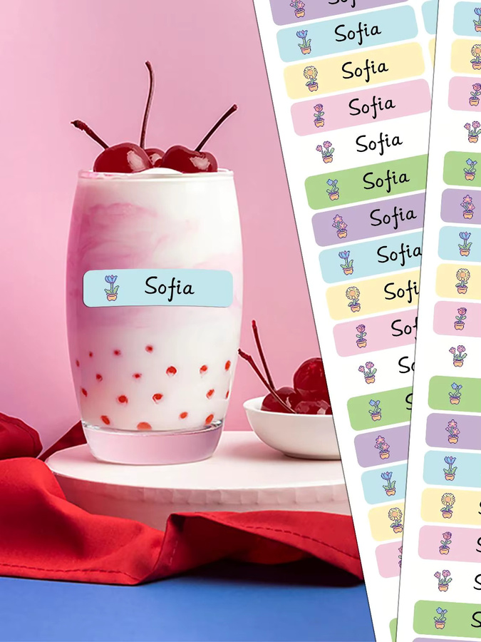 Waschbare Namensschilder und Aufbügel-Etiketten mit Blumen-Design für Kinderbekleidung und Accessoires, Multicolour - Bild 3