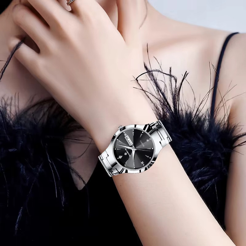 BANGWEI Armbanduhr, Quarz, Edelstahl, Schwarz, Silber, Damen - Bild 2