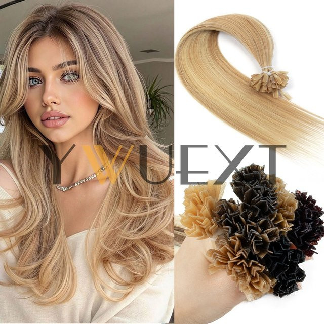 YWEXT Keratin V-Tip Haarverlängerung Echthaar, 12-20 Zoll, Glatt, 30g - Bild 1