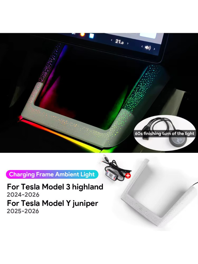 LED Kabelloses Lade-Rahmenlicht Grand Starry Atmosphere Trim für Tesla Model Y Juniper und Model 3 Highland RGB Star Sky S&L - Bild 4