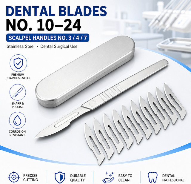 ZHIXINHEYI Dental-Set mit chirurgischen Skalpellklingen Nr. 10-24 und Griffen Nr. 3/4/7 aus Edelstahl in Silber - Bild 1