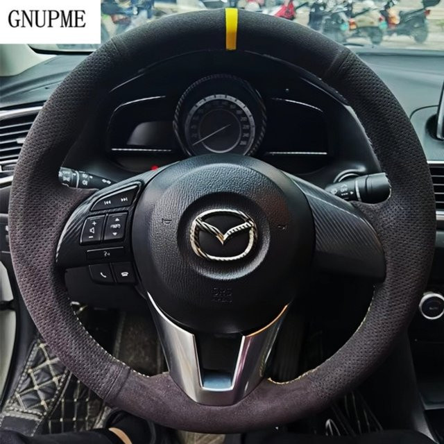Rutschfeste Wildleder-Lenkradabdeckung von GNUPME für Mazda 3 Axela, Mazda 6 Atenza, Mazda 2, CX-3, CX-5 und Scion in Schwarz - Bild 1