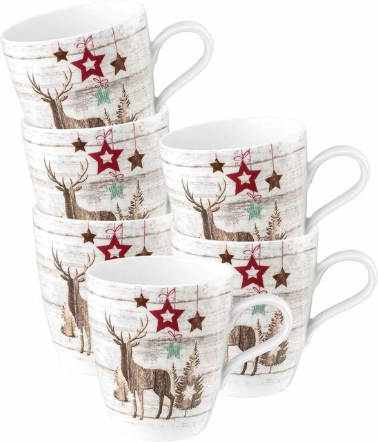Seltmann Weiden Henkelbecher Life Christmas aus Porzellan, 6er Set, Mehrfarbig, 400 ml - Bild 1