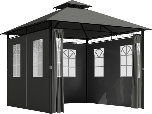 Outsunny Pavillon Gartenzelt mit Seitenwand und Doppeldach aus Metall in Dunkelgrau, B/T/H: 300 x 300 x 295 cm - Bild 1