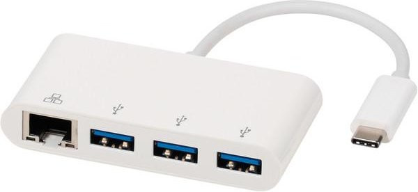 Vivanco USB Type-C Netzwerk Adapter und HUB mit Ethernet/LAN und USB-A in Weiß - Bild 1