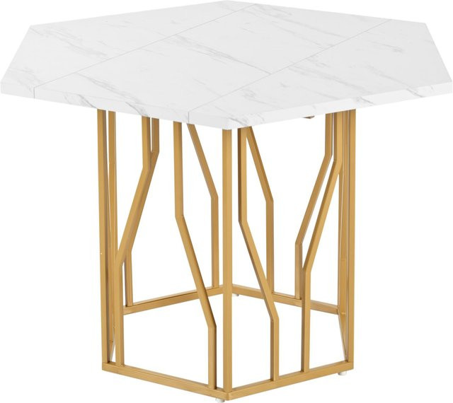 Moderner Esstisch in Weiß und Gold mit Metallbeinen, B/T/H: 115,5 x 100 x 75 cm - Bild 1