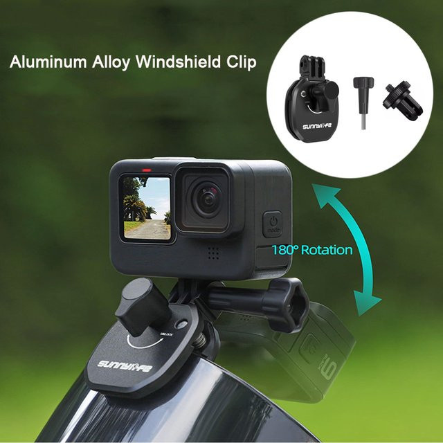 DIXSG Motorrad-Windschutzscheiben-Klemmclip in Schwarz für GoPro 13 12 11, Insta360 X5 X4 X3 und DJI Osmo Action 5 Pro 6 4 3 Nano/Go Ultra - Bild 1