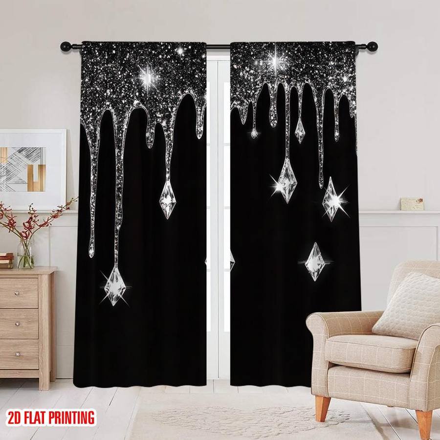 Tonnika Chen Vorhang Set mit glänzenden silbernen Wassertropfen in Silber, blickdicht, Polyester, Breite: 100 cm, Höhe: 70 cm - Bild 4