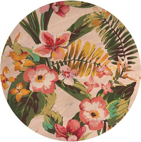 K&L Wall Art Runde Vliestapete Kubistika Blumen Dschungel, mehrfarbig, matt, B/H: 284 x 284 cm - Bild 1
