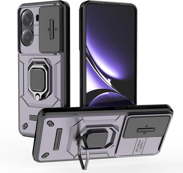 Robuste Panzerhülle für Xiaomi Poco M8 Pro mit Magnetring Halter und Kameraobjektiv-Abdeckung in Grau - Bild 1