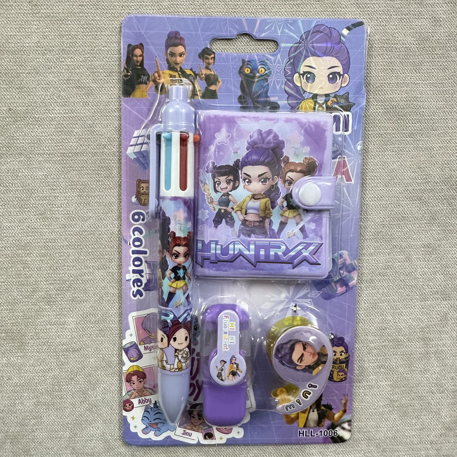 Bandai Anime Girls Lumi Mila Zoi Hunters Schreibwarenset 4in1 mit 6-Farben-Kugelschreiber, Mini-Notizbuch, Textmarker und Klebeband - Bild 2