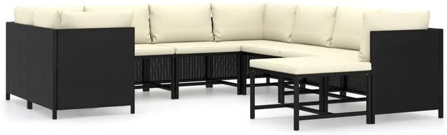 vidaXL 9-tlg Garten-Lounge-Set Modell 6 in U-Form mit Kissen aus Poly Rattan und Metallgestell in Schwarz und Weiß - Bild 1