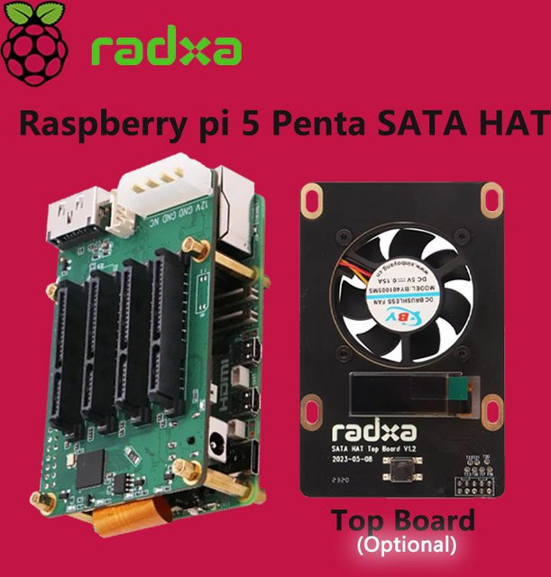 MiiBestOD Penta SATA HAT für Raspberry Pi 5 zur Anbindung von bis zu 5 SATA-Laufwerken mit optionalem Top-Board-Set - Bild 1