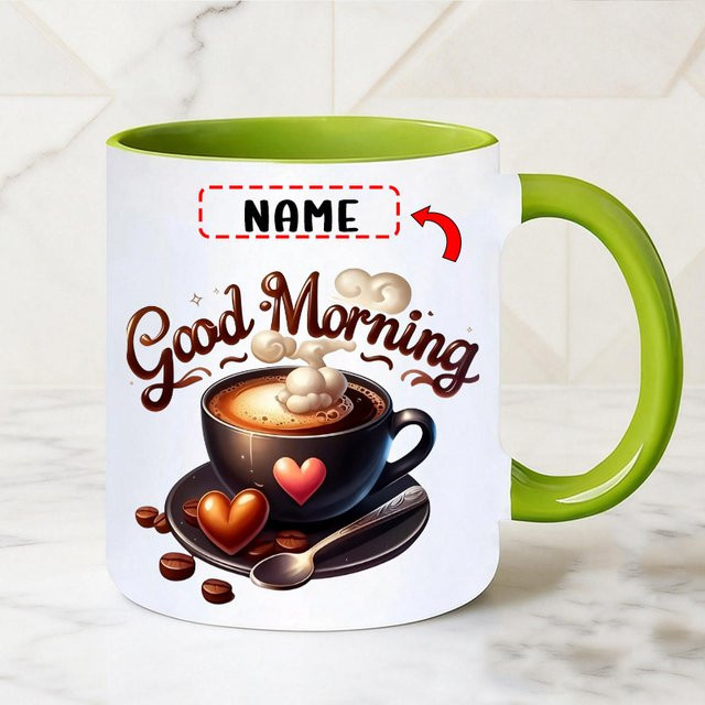 Personalisierte Namens-Tasse Good Morning Coffee von ARTGAT aus Keramik in Schwarz und Weiß - Bild 1