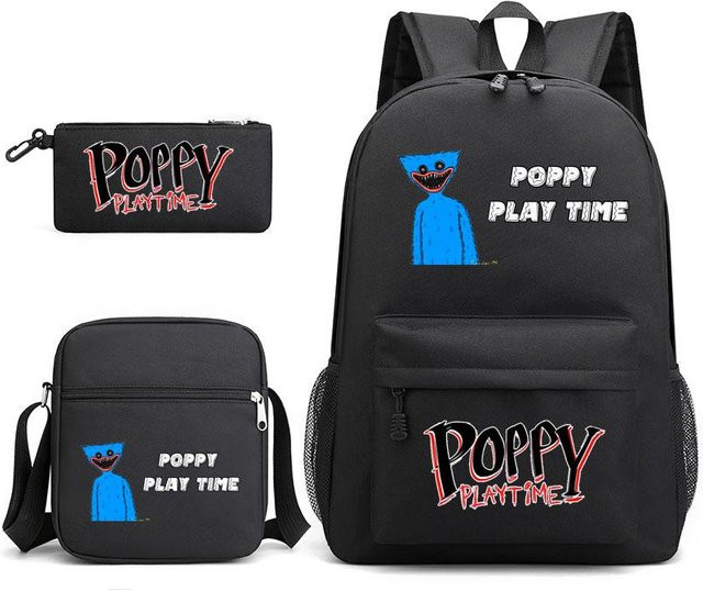 3-teiliges Schulrucksack-Set aus Oxford-Stoff in Schwarz mit Schultasche, Schultergurt und Federmäppchen - Bild 1