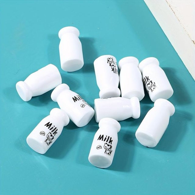 10 Mini-Milchflaschen-Harzornamente in Weiß als 3D-DIY-Bastelzubehör für Handyhüllen, Schmuck und Scrapbooking - Bild 1