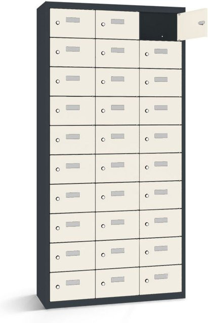 rotstahl Wertfachschrank mit 30 Fächern in Weiß und anthrazitgrauem Korpus, B/T/H: 87,5 x 30 x 180 cm - Bild 1