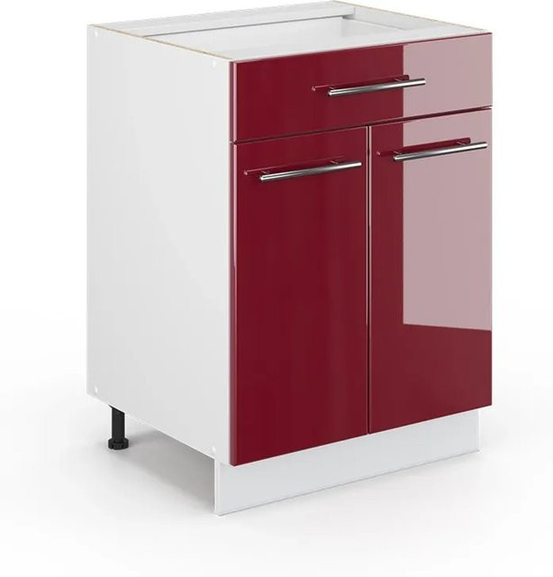 Vicco Badschrank Fame-Line in Bordeaux Hochglanz und Weiß mit Schublade und Soft-Close-Türen, B: 60 cm, H: 82 cm - Bild 1