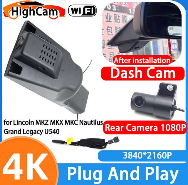 HighCam 4K UHD WLAN Dashcam Videorekorder mit Vorder- und Rückkamera für Lincoln MKZ MKX MKC Nautilus Grand Legacy U540 in Schwarz - Bild 1