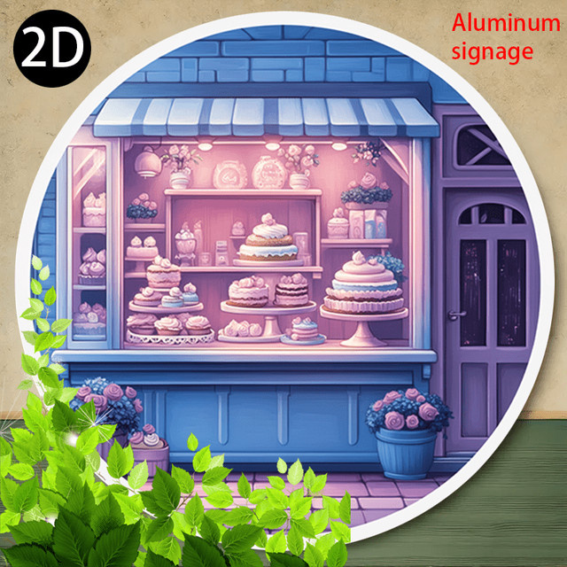 Potdemiel Vintage Bakery Cafe Wanddekoration aus Metall in Pastellrosa und Blau, rundes Gebäck-Display-Schild für die Küche, Durchmesser: 20 cm - Bild 1