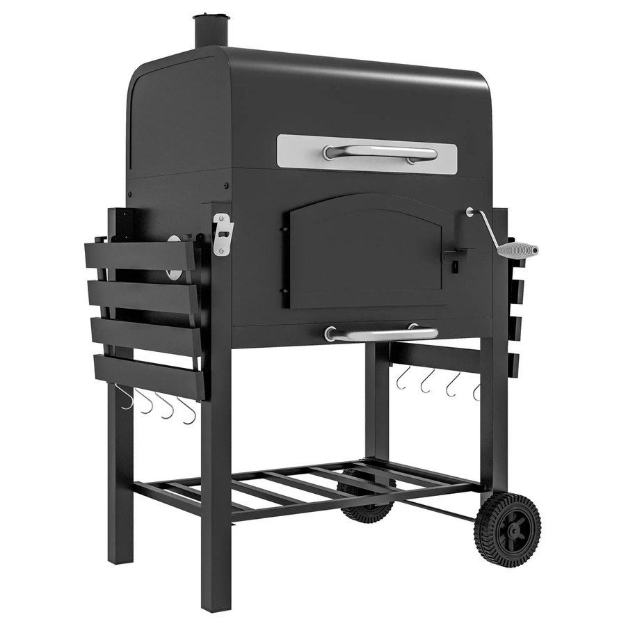 Outsunny Holzkohlegrill mit Deckel und Ablagen in Schwarz aus Metall und Gusseisen mit Thermometer und Aschekasten - Bild 2