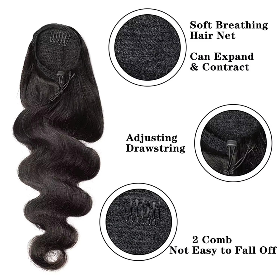 Dula A Hair Body Wave Pferdeschwanz, Clip-in-Haarverlängerung, Schwarz, Damen - Bild 2