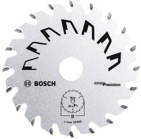 Bosch Precision Hartmetall Kreissägeblatt Silber Durchmesser: 85 mm, Bohrung: 15 mm, 20 Zähne - Bild 1