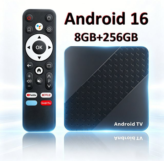 UOSU X10 Android 16 Smart TV Box Media Streamer mit 256GB, 8K HDR, WiFi6, Bluetooth 5.4 und Sprachsteuerung in Schwarz - Bild 1