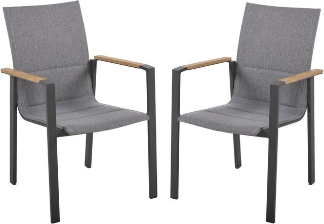 DELUKE Gartenstuhl 2er Set FRITZ aus Teakholz in Dunkelgrau, wetterfeste stapelbare Outdoor Essstühle mit Armlehnen - Bild 1