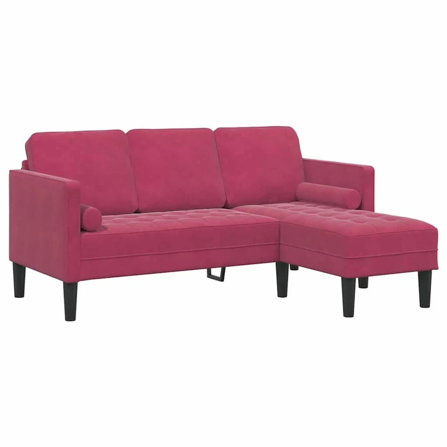 vidaXL Sofa Set L-Form in Weinrot mit Kissen aus Samt und Holzrahmen - Bild 2