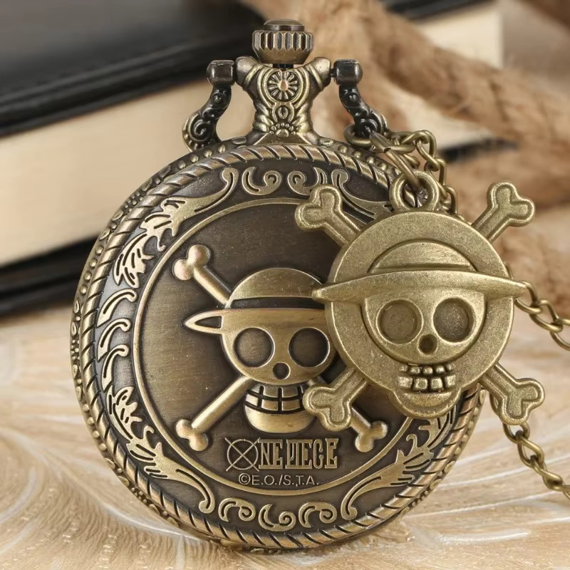 ONE PIECE Taschenuhr Halskette, Messing, Gold, Unisex - Bild 2