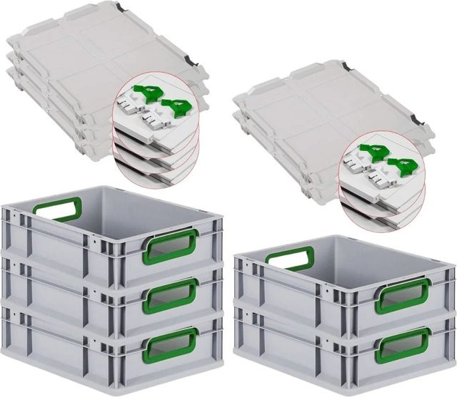 PROREGAL Spar Set 5x Eurobox Nextgen Color mit Scharnierdeckel und Schiebeschnappverschlüssen in Grün, H x B x T: 12 x 30 x 40 cm - Bild 1