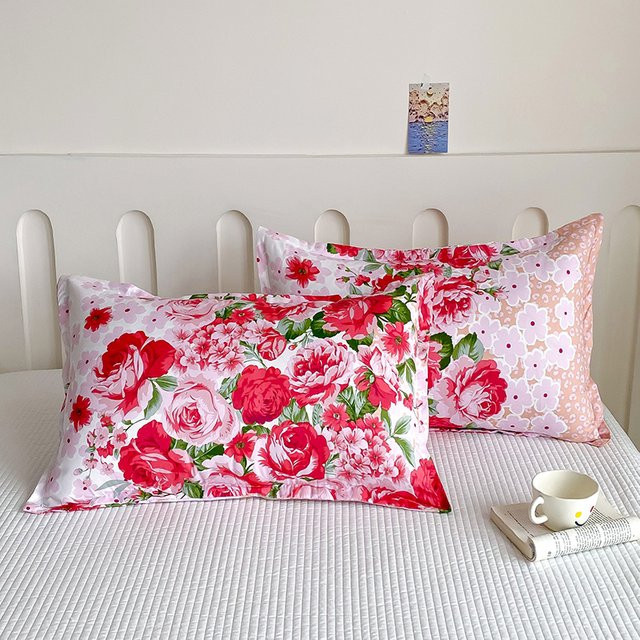 2 Stück dekorative Kissenbezüge mit floralem Naturprint in Pink, B/H: 48 x 74 cm - Bild 1