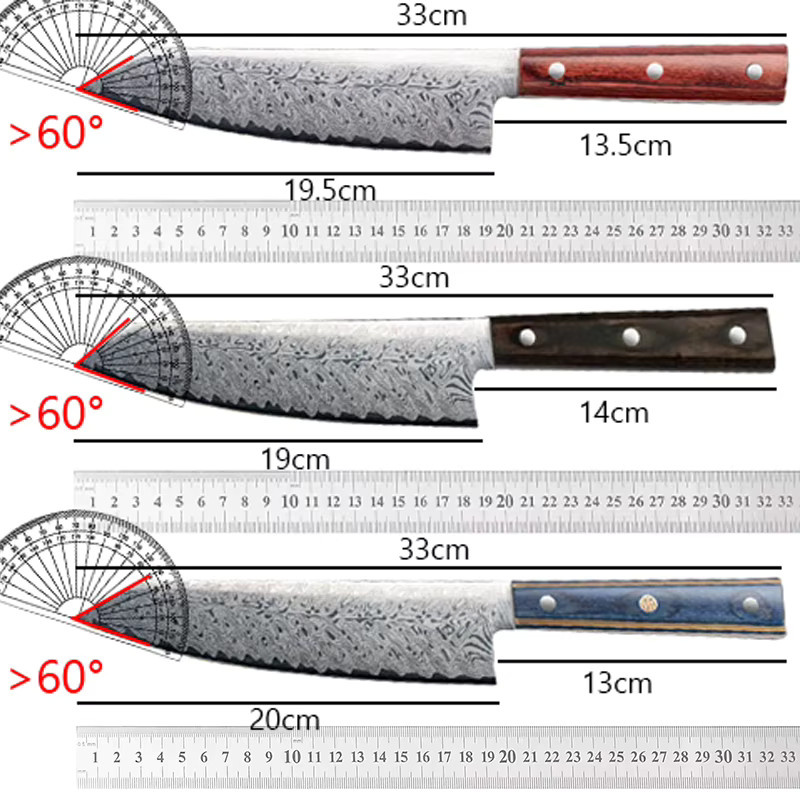 YRIDEFE Damaststahl-Kochmesser aus Japan mit Holzgriff, 19,05 cm - Bild 5
