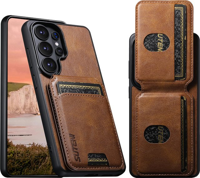 SUTENI Luxus Kunstleder-Handyhülle mit Ölwachs-Glattoberfläche, Kartenhalter und Ständer für Samsung Galaxy S26 Ultra S25 Plus S24 S23 in Blau - Bild 1
