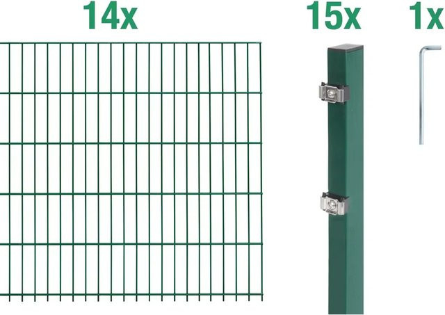 Metallzaun Grund-Set Doppelstabmatte aus Stahl, grün beschichtet, für die Bodenmontage, Höhe: 80 cm, Breite: 200 cm, Tiefe: 50 cm - Bild 1