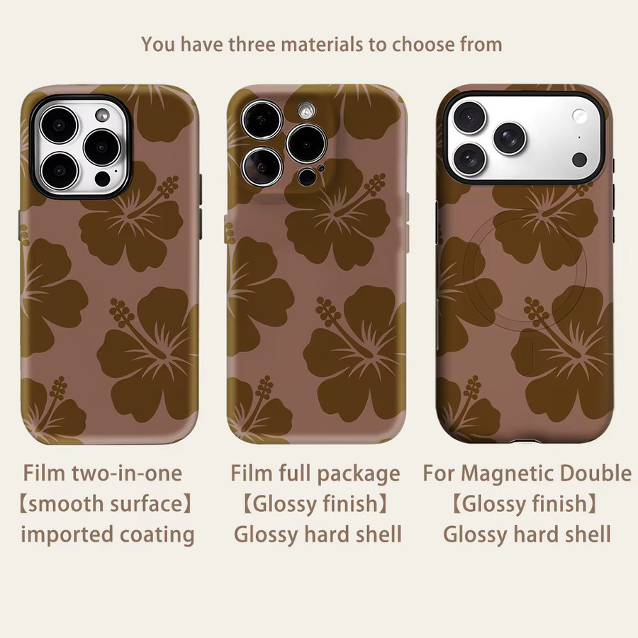 Potdemiel Magnetische Handyhülle Brown Tone Hibiscus für iPhone 17 16 15 14 13 Pro Max Plus Tough Case Double-Layer - Bild 2