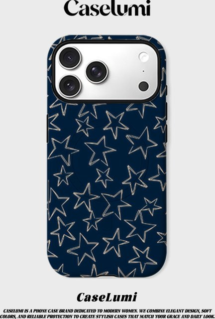 CaseLumi Matte Bumper MagSafe Hülle für iPhone 17 16 15 14 13 Pro Max, stoßfeste PC-Schutzhülle mit Goldlinien-Stern-Design in Marineblau - Bild 1