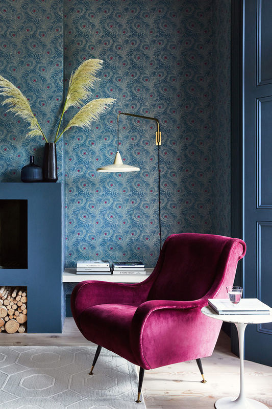 Little Greene Tapete Carlton House Terrace Blue Plume mit botanischem Vintage-Muster in Blau, Grün und Gelb, Vlies-Tapete - Bild 2