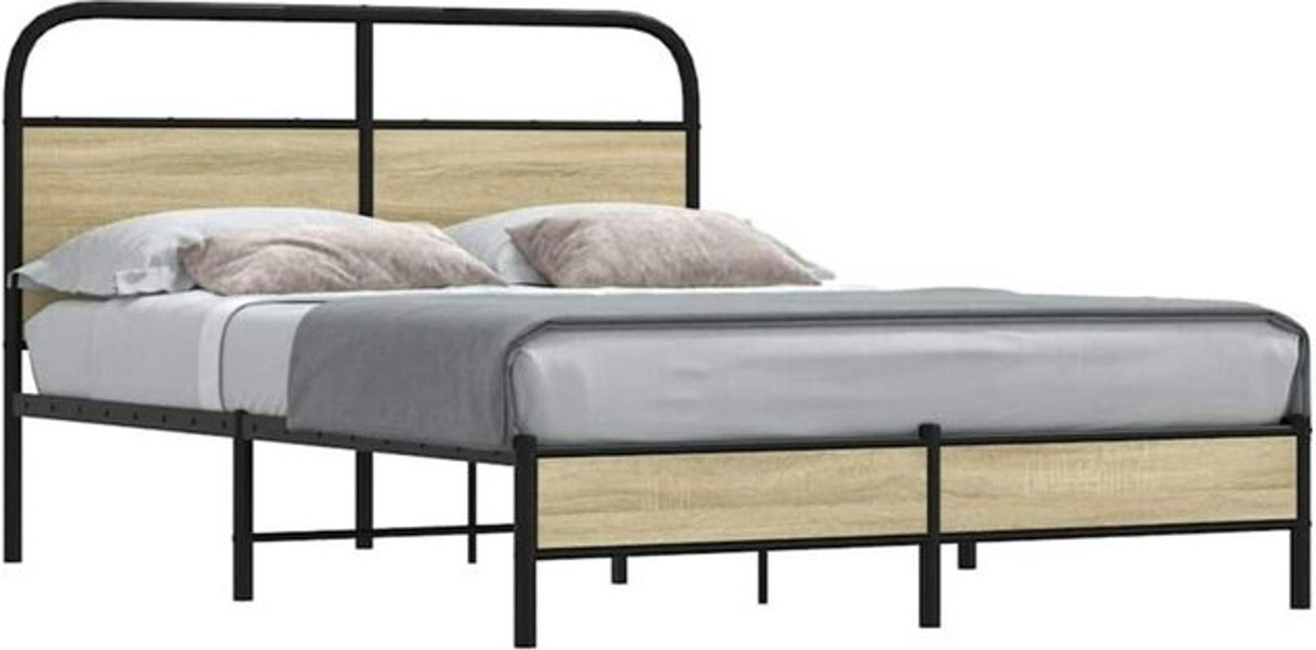 Vidaxl Bettgestell aus Holzwerkstoff und Metall in Braun im Industrial-Stil, B/T/H: 135 x 190 cm - Bild 1