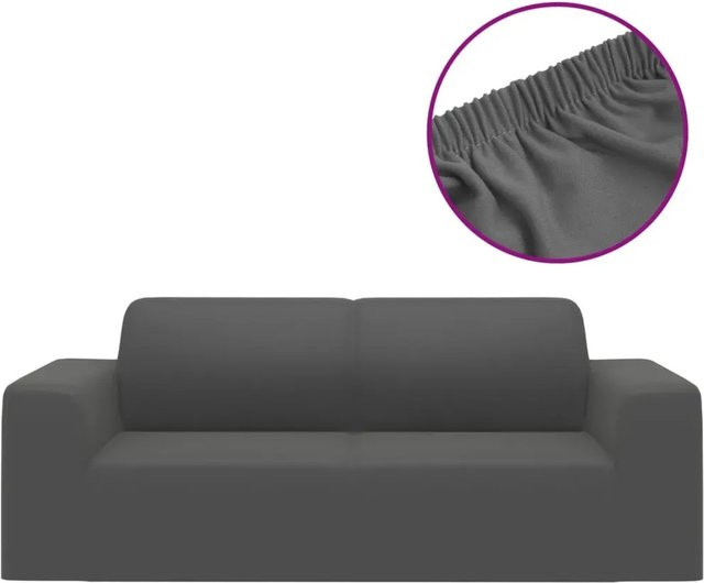vidaXL Stretch Sofahusse für 2-Sitzer in Anthrazit aus Polyester-Jersey - Bild 1