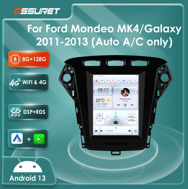OSSURET Android 13 Autoradio mit 9,7 Zoll Display für Ford Mondeo MK4 Galaxy A/C, Multimedia-Player mit Carplay, GPS und Stereo Audio in Schwarz - Bild 1